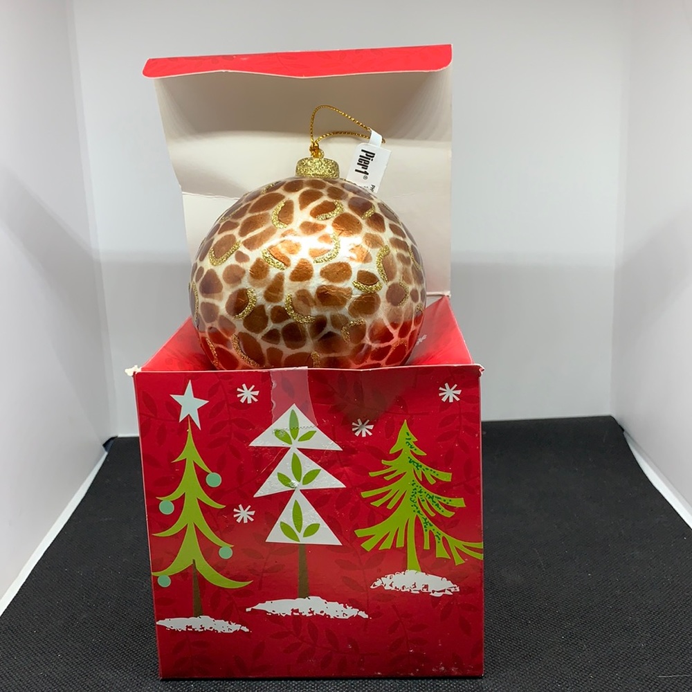 Pier 1 Animal print Ball Ornament with Box GUC